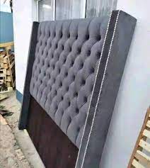 Tufted Headboard, Double bed Size, Beige Black, Wood, Mid Century Bedroom, Modern Contemporary